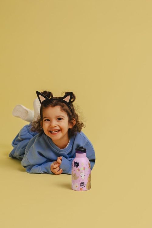 24Bottles Urban Bottle 250ml + sport lid Meow Friends (Roze) - Panache (Koksijde)