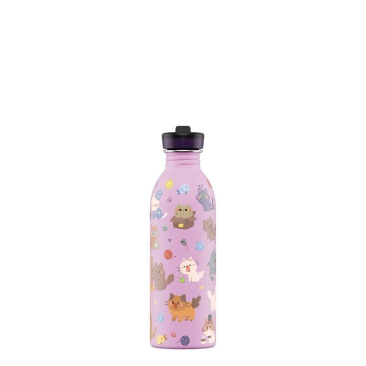 24Bottles Urban Bottle 500ml + sport lid Meow Friends (Roze) - Panache (Koksijde)