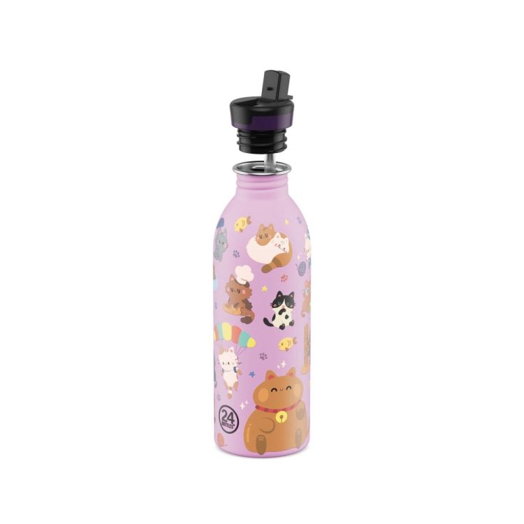 24Bottles Urban Bottle 500ml + sport lid Meow Friends (Roze) - Panache (Koksijde)