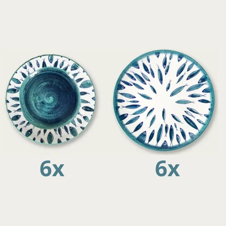 Arca Italy Service de table Fish 12 pièces Porcelaine 6 personnes (Sea Blue) - Panache (Koksijde)