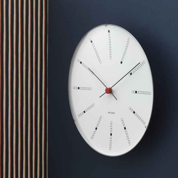 Arne Jacobsen Clocks Bankers Wall Clock ø12cm (White/Black/Red) - Panache (Koksijde)