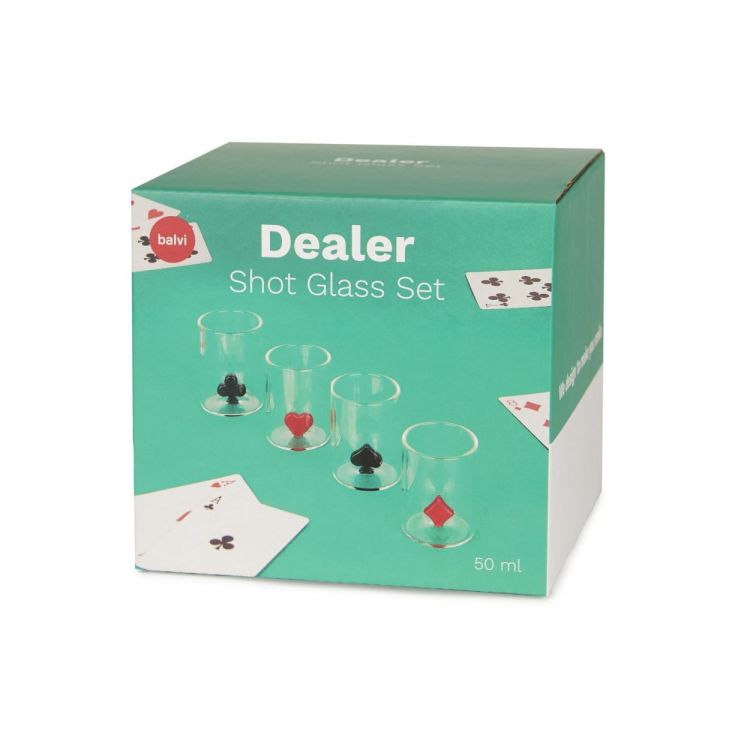 Balvi Set 4 shotglazen Kaartsymbolen (Transparant) - Panache (Koksijde)