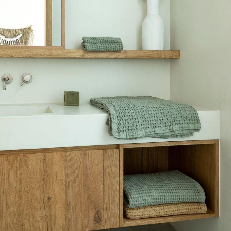 Bed and Philosophy Handdoek Mireille Eucalyptus 50x70cm wafelkatoen (Eucalyptus) - Panache (Koksijde)