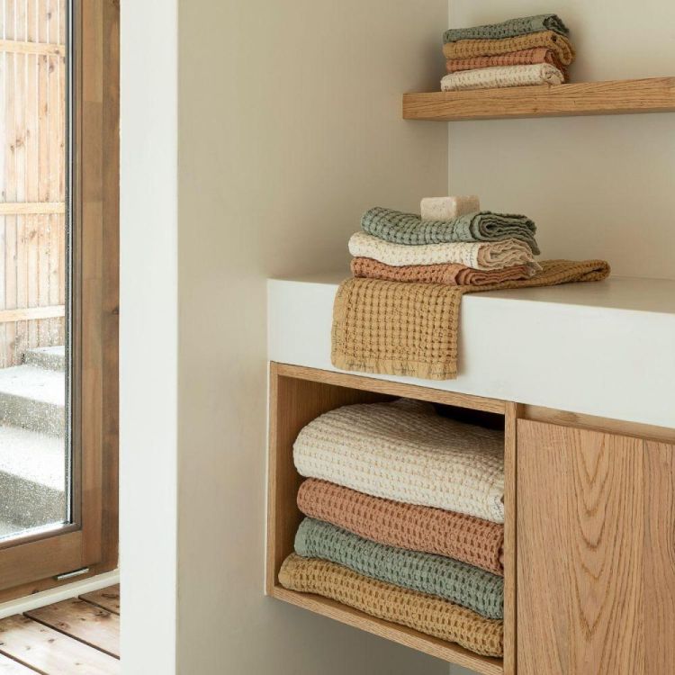 Bed and Philosophy Serviette Mireille Eucalyptus 50x70cm nid d'abeille (Savane) - Panache (Koksijde)