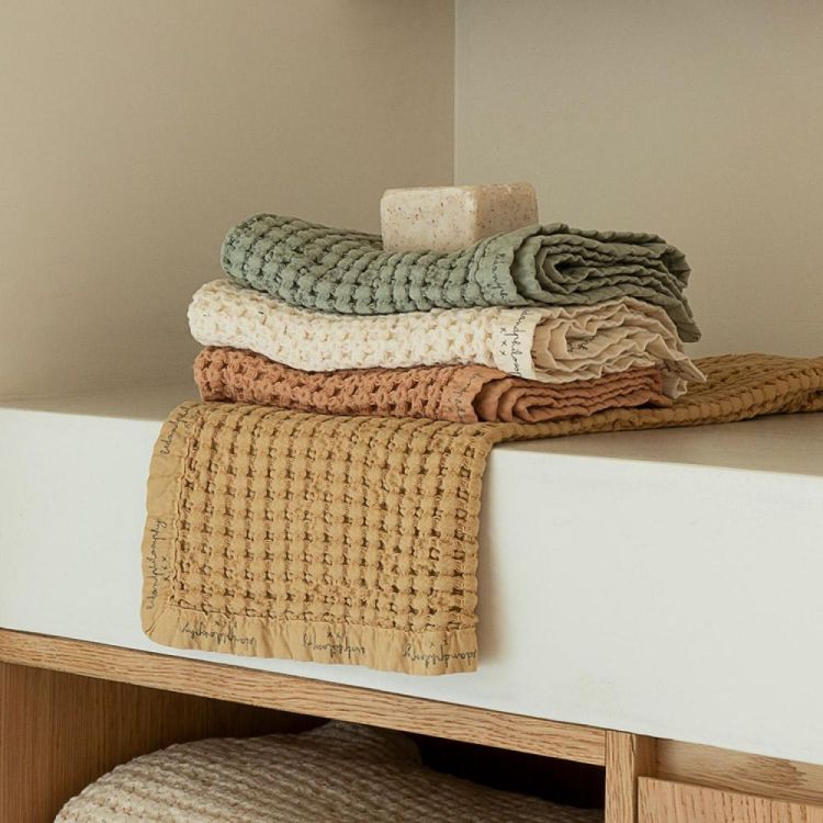 Bed and Philosophy Serviette Mireille Eucalyptus 50x70cm nid d'abeille (Savane) - Panache (Koksijde)