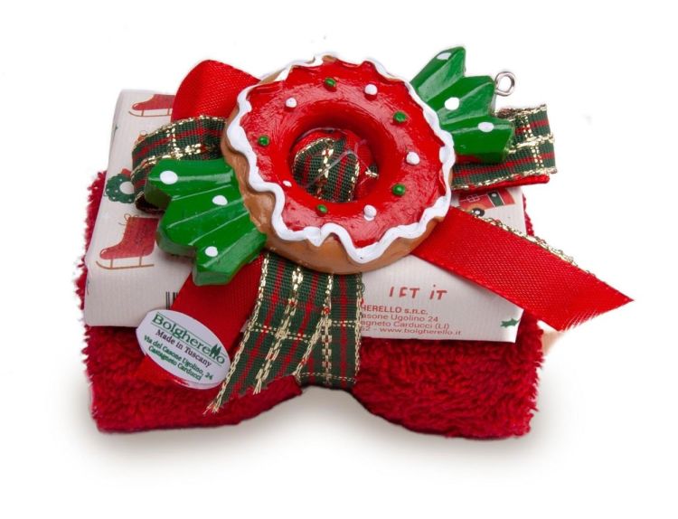 Bolgherello Set zeep + handdoekje + kerstdecoratie (Rood) - Panache (Koksijde)