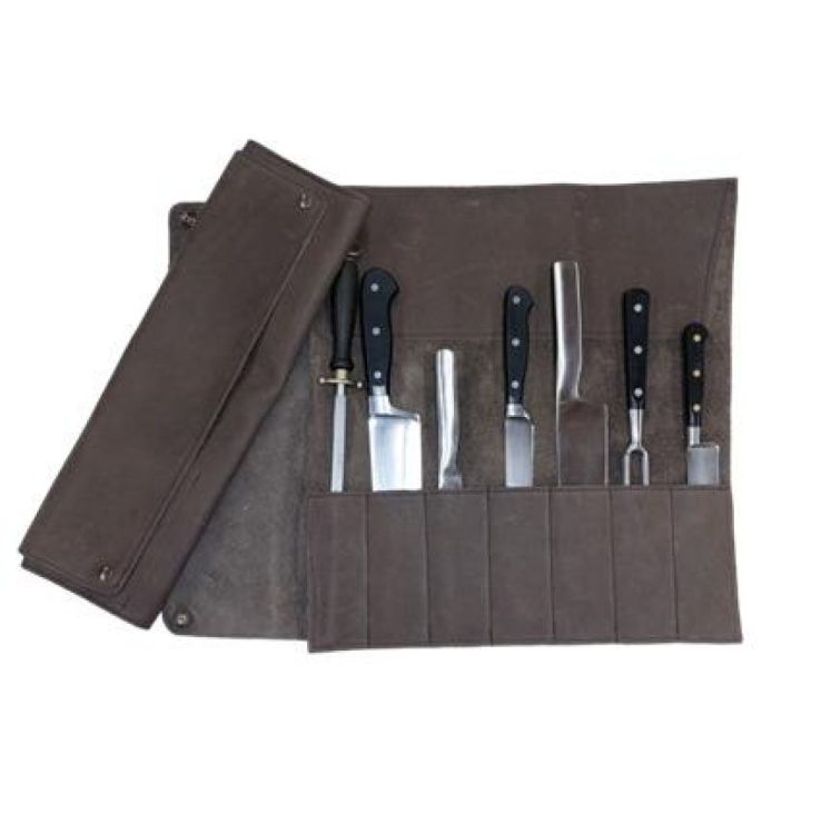 Brandless Leren etui voor 7 messen (Choco) - Panache (Koksijde)