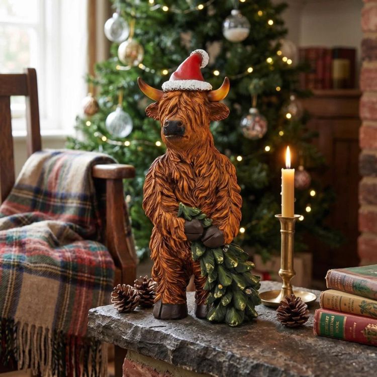 Brandless Vache Highland de Noël 31 cm LED (Bruin) - Panache (Koksijde)