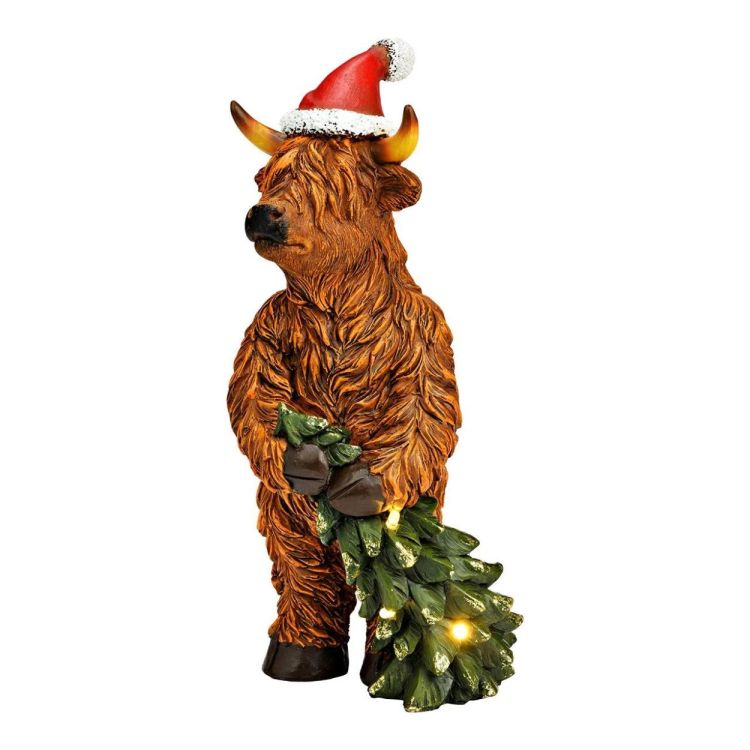 Brandless Vache Highland de Noël 31 cm LED (Bruin) - Panache (Koksijde)