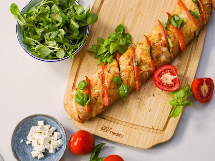 Dagelijkse kost Poêle grill Proline 28 cm + planche à découper offerte (Truffelgrijs) - Panache (Koksijde)