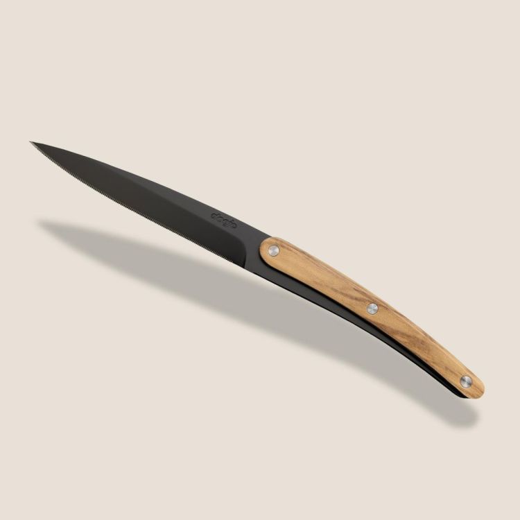 Deejo Restaurant 4 Steak Knives Black Titanium (Olive Wood Style) - Panache (Koksijde)