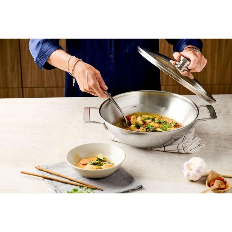 Demeyere Industry 5 Wok 30cm met 2 grepen en gratis deksel (Inox) - Panache (Koksijde)