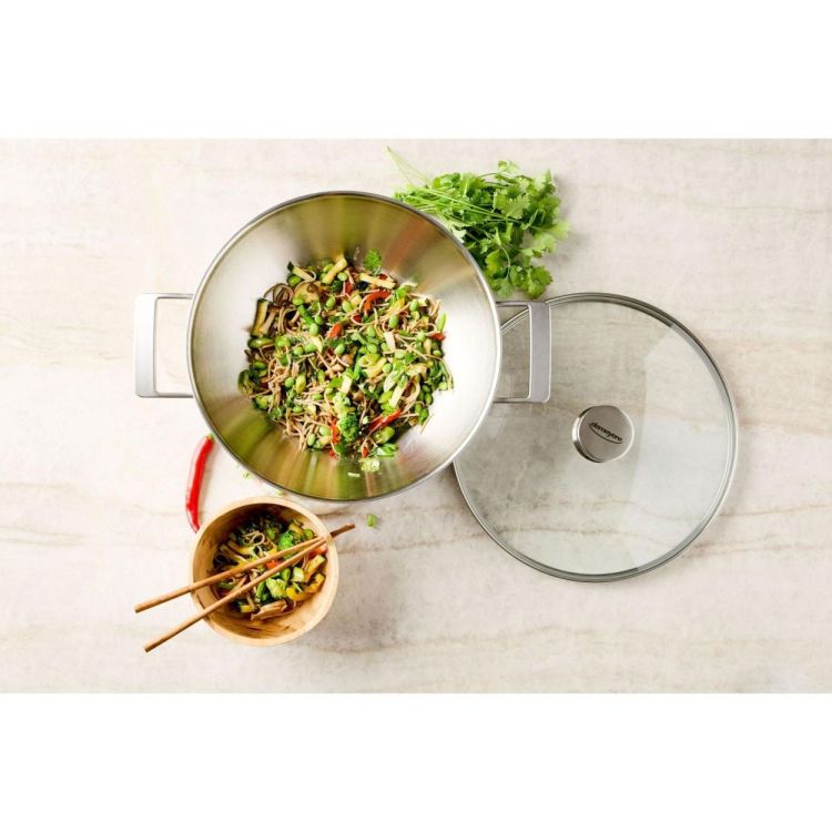 Demeyere Industry 5 Wok 30cm met 2 grepen en gratis deksel (Inox) - Panache (Koksijde)