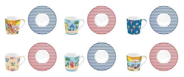 Easy Life Set 6 tassen 100ml - À La Plage (Multi) - Panache (Koksijde)