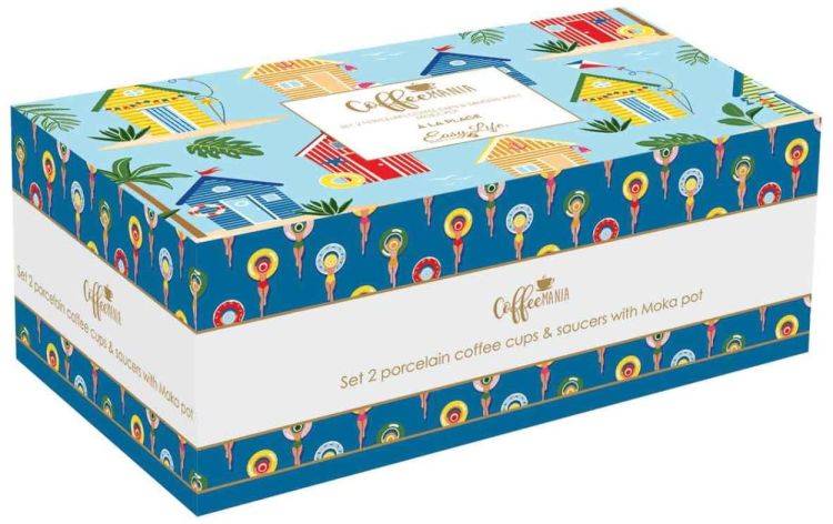 Easy Life Set Mokkamaker + 2 koffietassen 100ml - À La Plage (Multi) - Panache (Koksijde)