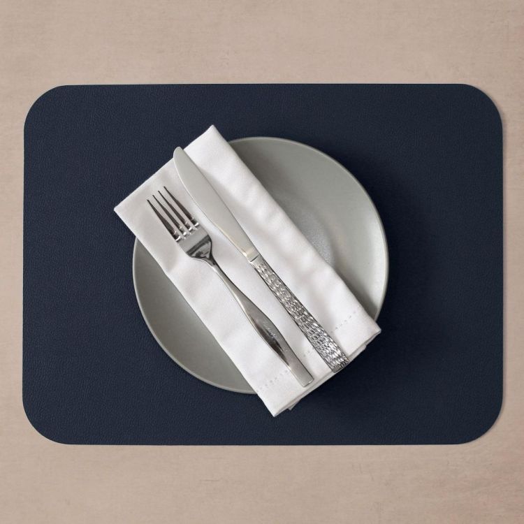 Freeform Set 2 vegan leren placemats 46x33cm - omkeerbaar (Blue Marine / Gris) - Panache (Koksijde)
