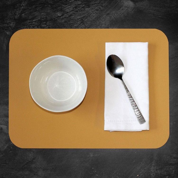 Freeform Set 2 vegan leren placemats 46x33cm - omkeerbaar (Moutarde / Gris) - Panache (Koksijde)