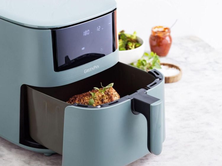 GreenPan Bistro XXL Airfryer 7,2L + Sandra Bekkari Snelle & Gezonde airfryer-recepten (Smokey Blue) - Panache (Koksijde)