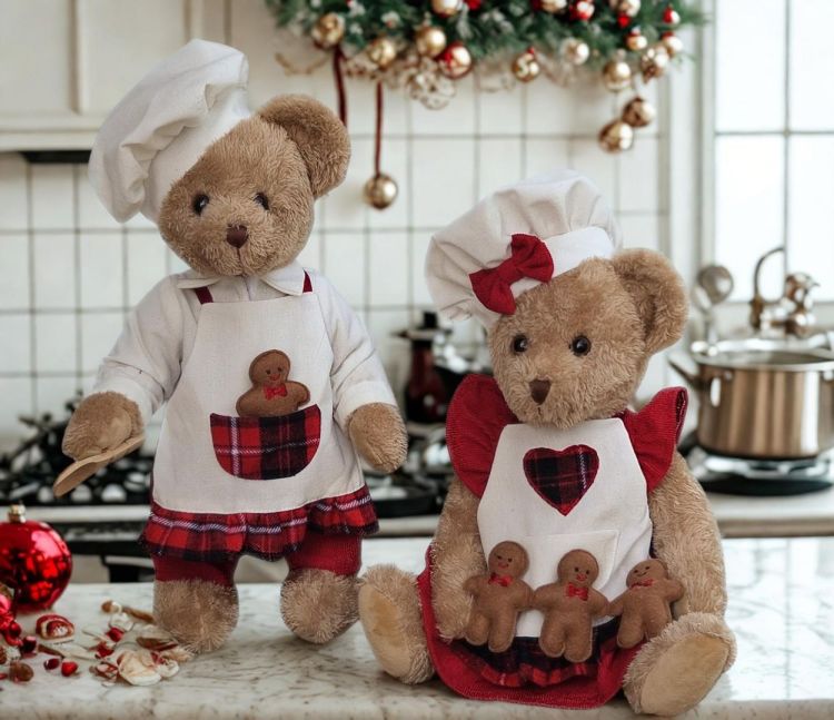 La Galleria Ours de Noël en tenue de chef 35cm (Rood) - Panache (Koksijde)