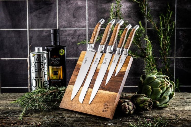 Laguiole Style de Vie 6-delige messenblok Olijfhout Luxury Line (Olijfhout) - Panache (Koksijde)
