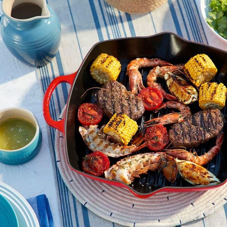 Le Creuset Grillplaat vierkant hoog (Kersenrood) - Panache (Koksijde)