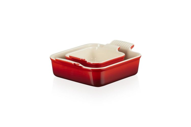 Le Creuset Set de 2 plats carrés Cerise (Kersenrood) - Panache (Koksijde)