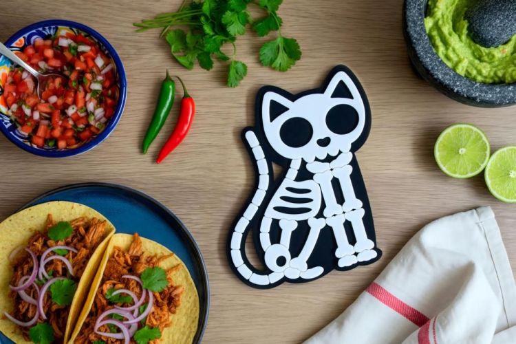 Peleg Design Skelicat - set van 2 onderzetters (Zwart & Wit) - Panache (Koksijde)