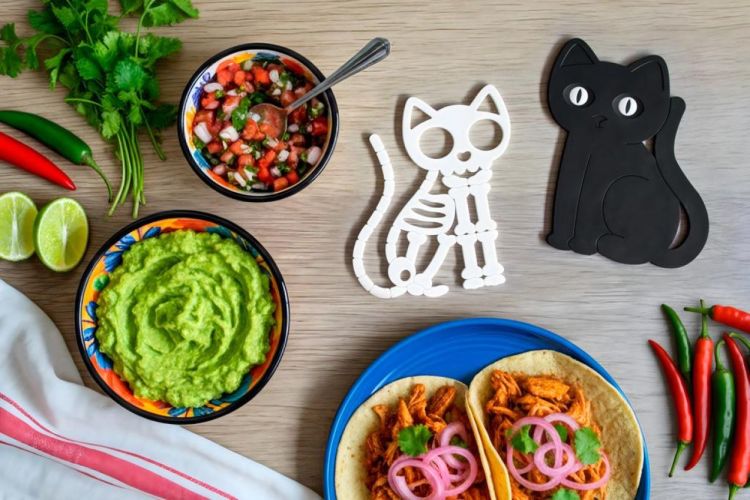 Peleg Design Skelicat - set van 2 onderzetters (Zwart & Wit) - Panache (Koksijde)