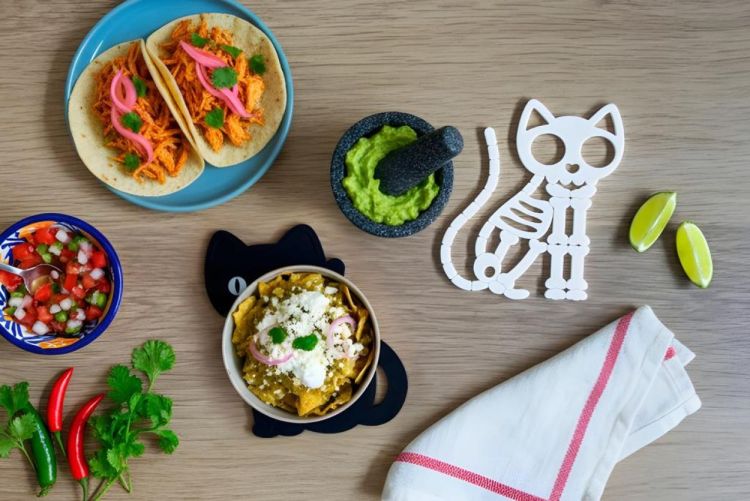 Peleg Design Skelicat - set van 2 onderzetters (Zwart & Wit) - Panache (Koksijde)