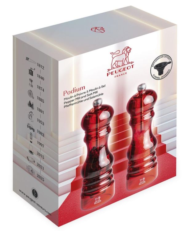 Peugeot Saveurs Podium set peper- en zoutmolen acryl (Rood) - Panache (Koksijde)