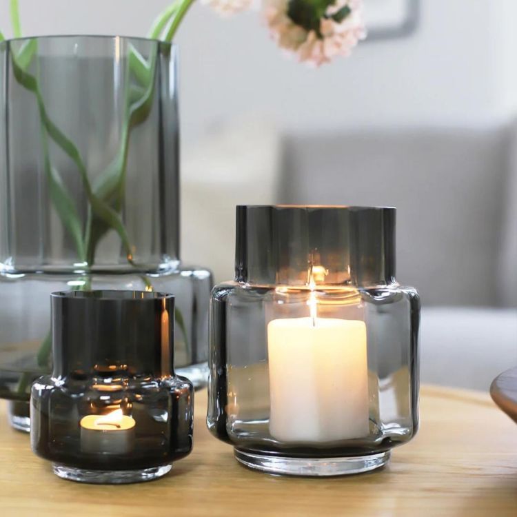 Ro collection Hurricane Reflections Tealight n°25 H10cm (Smoked grey) - Panache (Koksijde)