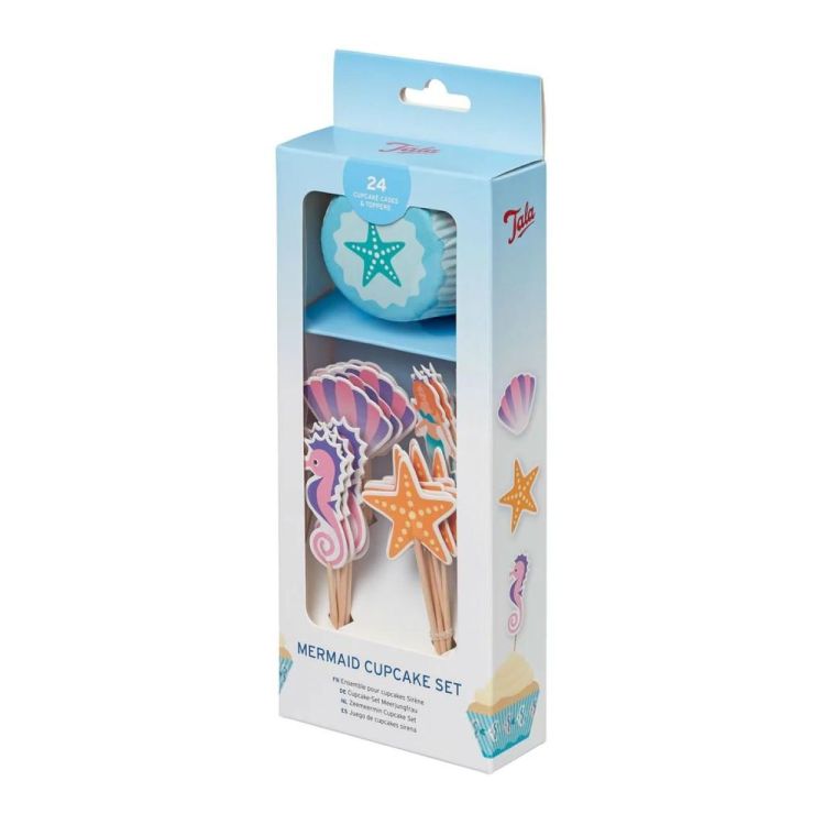 Tala 24 caissettes + 24 toppers Mermaid (Blauw) - Panache (Koksijde)
