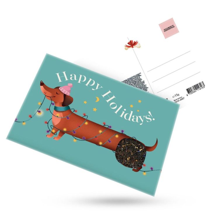 The Cabinet Of CuriosiTEAs Happy Holidays Dagshunt Tea Postcard (Blauw) - Panache (Koksijde)