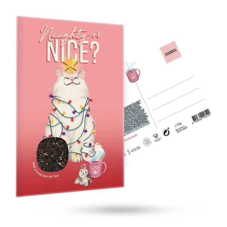 The Cabinet Of CuriosiTEAs Naughty or Nice Cat Tea Postcard (Blauw) - Panache (Koksijde)