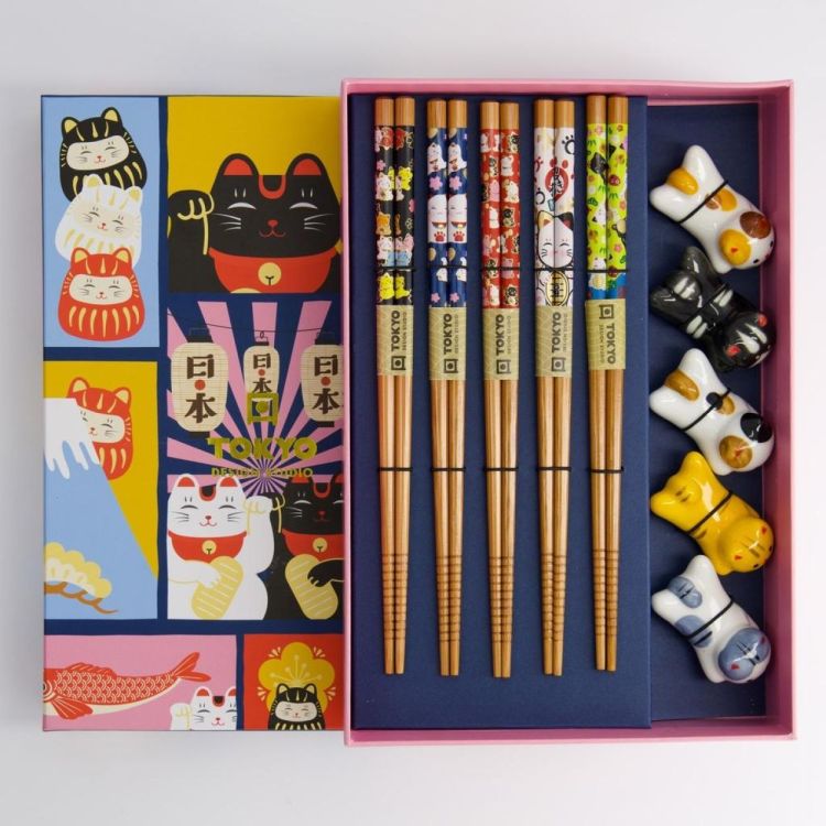 Tokyo Design Studio Chopsticks Cats 5 paar + houders (Multi) - Panache (Koksijde)