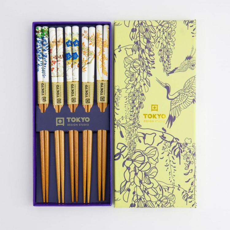 Tokyo Design Studio Chopsticks Floral Patterns 5 paar (Wit) - Panache (Koksijde)