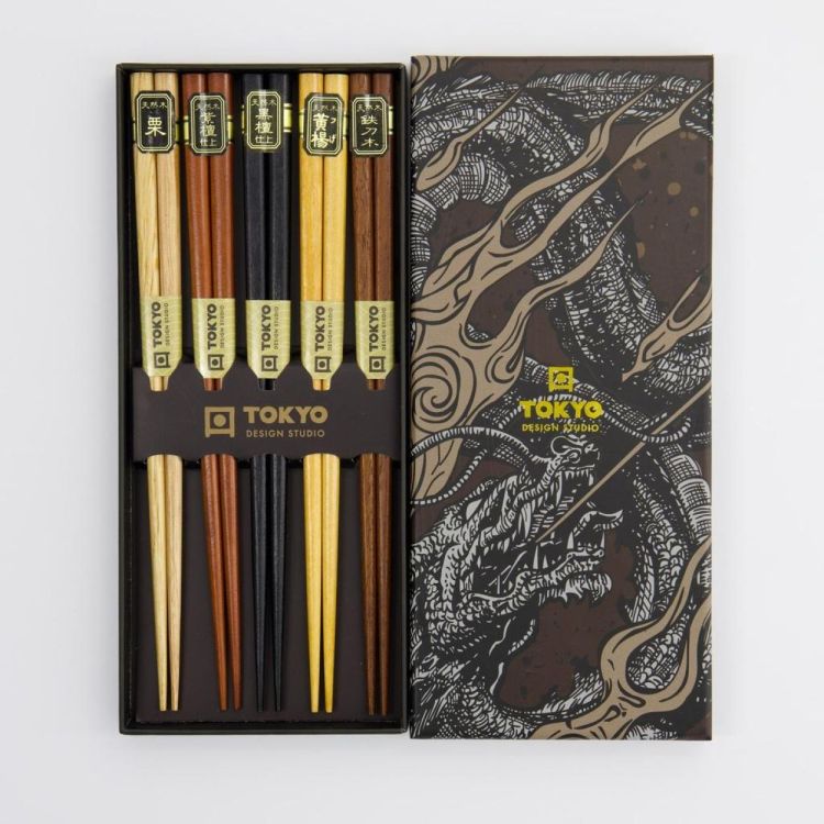 Tokyo Design Studio Chopsticks Gold Silver Dragon 5 paar (Multi) - Panache (Koksijde)