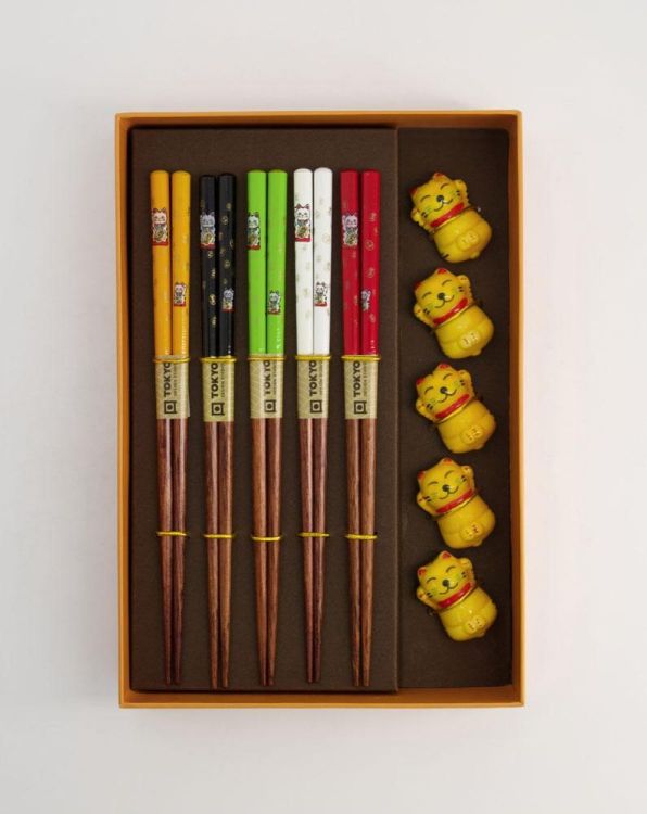 Tokyo Design Studio Chopsticks Lucky Cat 5 paar + houders (Multi) - Panache (Koksijde)