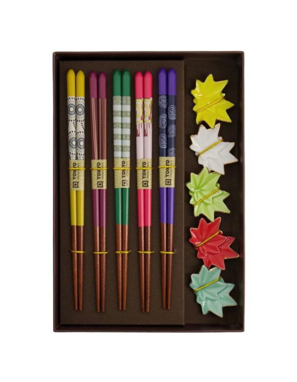 Tokyo Design Studio Chopsticks Maple Leaf 5paar +houders (Multi) - Panache (Koksijde)