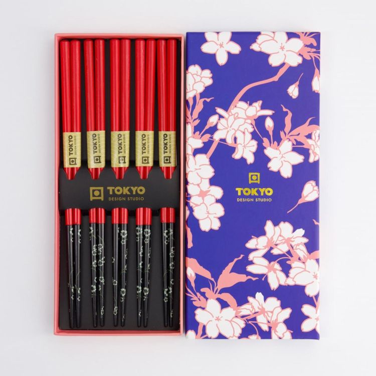 Tokyo Design Studio Chopsticks Red Black Flower 5 paar (Multi) - Panache (Koksijde)