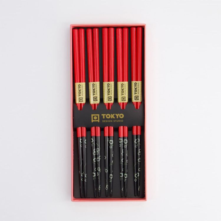 Tokyo Design Studio Chopsticks Red Black Flower 5 paar (Multi) - Panache (Koksijde)