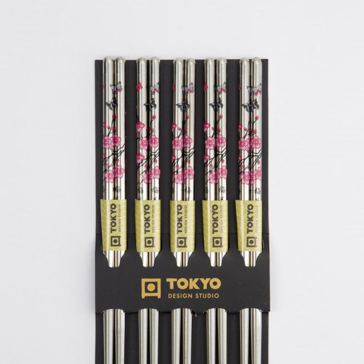 Tokyo Design Studio Chopsticks Stainless Steel Sakura 5 paar (Steel) - Panache (Koksijde)