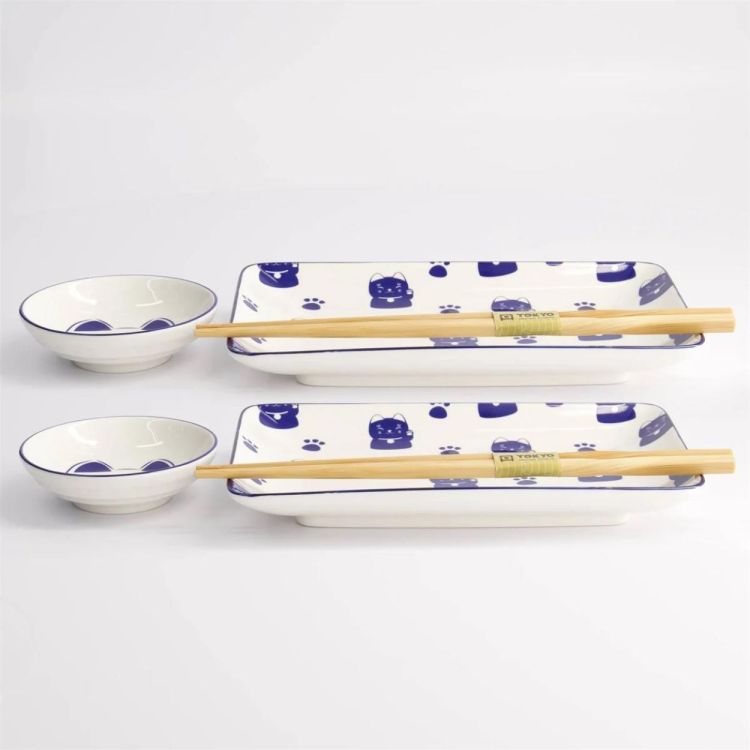 Tokyo Design Studio Kawaii Blue Maneko Sushi plate set (Blauw) - Panache (Koksijde)