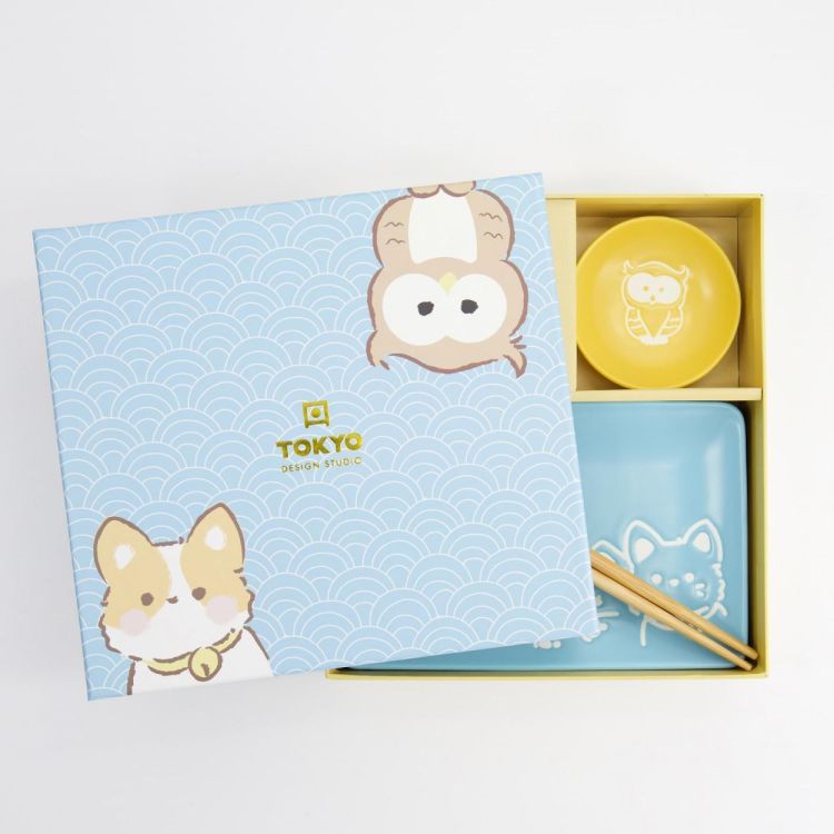 Tokyo Design Studio Kawaii Shiba Owl Sushi plate set (Multi) - Panache (Koksijde)