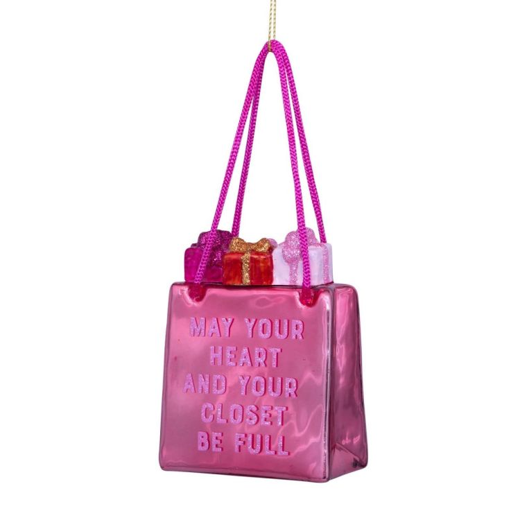Vondels Shopping bag - May your heart and your closet be full H8,5cm kerstbal glas (Pink) - Panache (Koksijde)