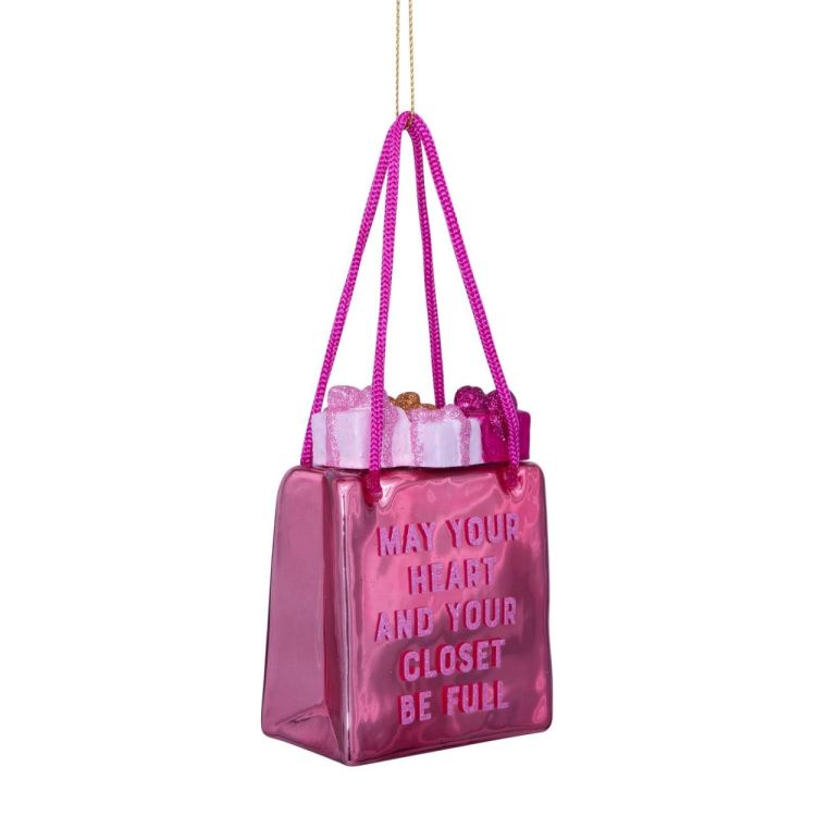Vondels Shopping bag - May your heart and your closet be full H8,5cm kerstbal glas (Pink) - Panache (Koksijde)