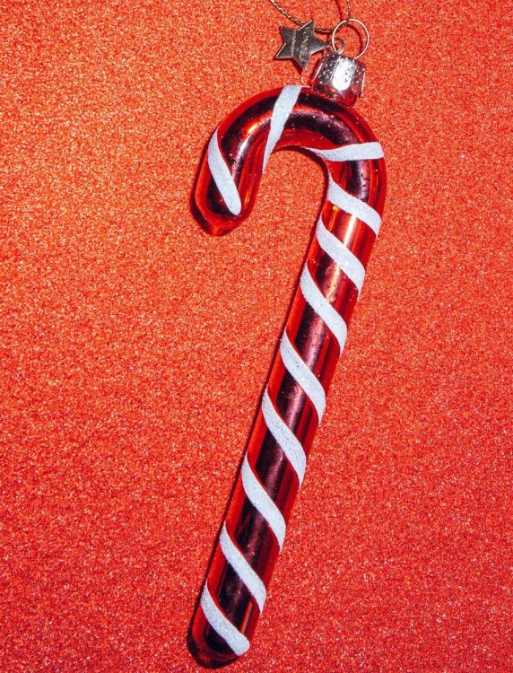 Vondels Zuurstok H14cm kerstbal glas (Rood) - Panache (Koksijde)