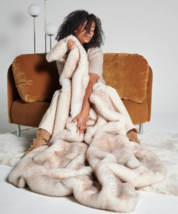 Waro by Plaids Cocooning Plaid Fausse Fourrure Sensation Beige 150x200cm (Beige) - Panache (Koksijde)