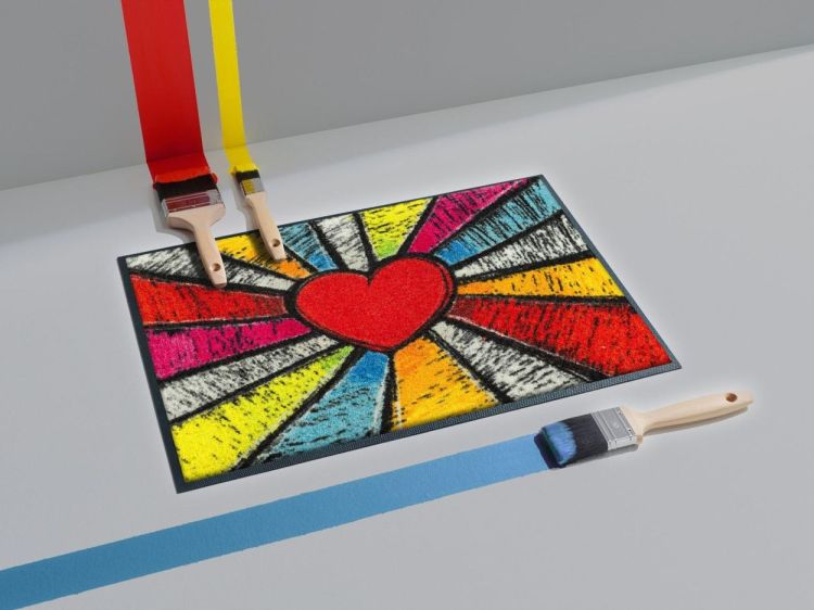 Wash + Dry Floor Fashion Pop Art Heart 40x60cm (Multi) - Panache (Koksijde)