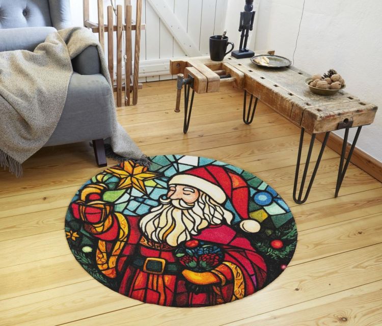 Wash + Dry Floor Fashion Stainglass Santa ø90cm (Multi) - Panache (Koksijde)
